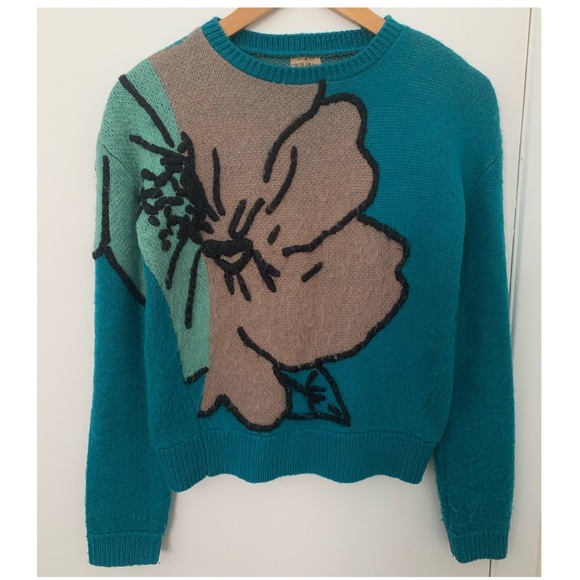3/$25 π βοΈHost pickβοΈ Rare Floral Teal Crew Neck Sweater - Picture 2 of 4